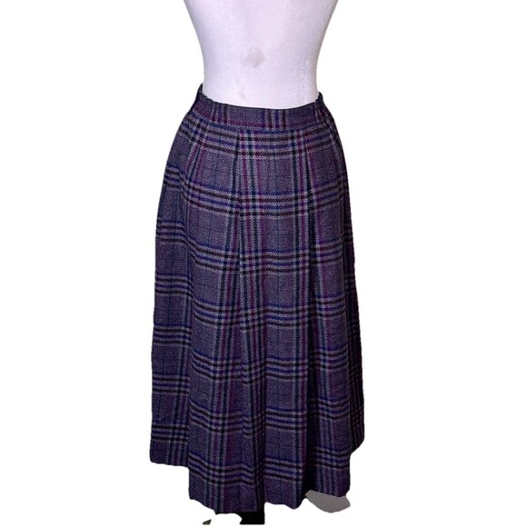 Vintage Russ Womens Plaid Wool Midi Skirt A-Line Tartan Preppy Winter Pockets 10 - Picture 3 of 8